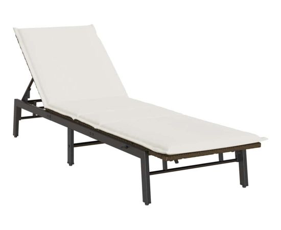 vidaXL Leżak z poduszką, brązowy, polirattan Шезлонги и пляжные стулья