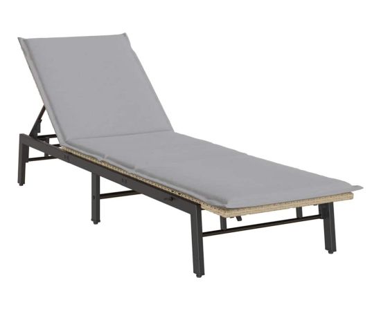 vidaXL Leżak z poduszką, beżowy, polirattan Шезлонги и пляжные стулья