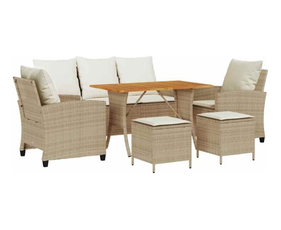 vidaXL 6-cz. zestaw mebli ogrodowych z poduszkami, beżowy, polirattan Dārza mēbeļu komplekti