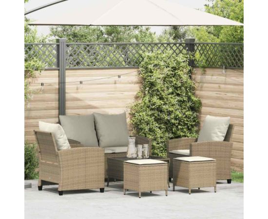 vidaXL 6-cz. zestaw mebli ogrodowych z poduszkami, beżowy, polirattan Dārza mēbeļu komplekti