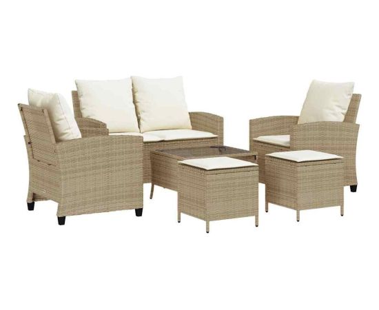 vidaXL 6-cz. zestaw mebli ogrodowych z poduszkami, beżowy, polirattan Dārza mēbeļu komplekti