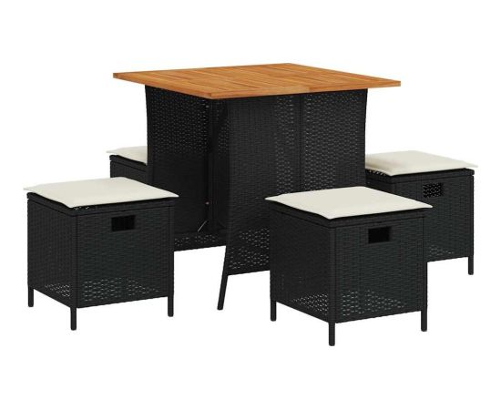 vidaXL 5-cz. zestaw mebli ogrodowych z poduszkami, czarny, polirattan Dārza mēbeļu komplekti