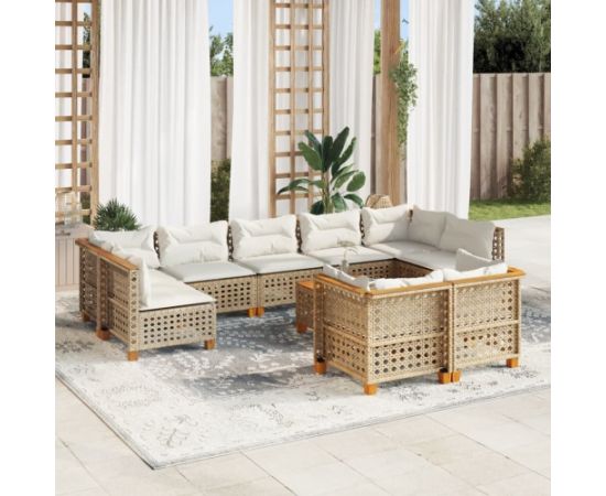 vidaXL 10-cz. zestaw mebli ogrodowych z poduszkami, beżowy, polirattan Dārza mēbeļu komplekti