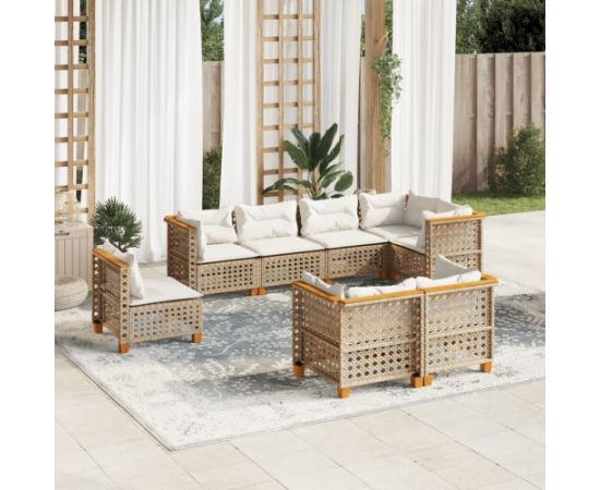 vidaXL 8-cz. zestaw mebli ogrodowych z poduszkami, beżowy, polirattan Dārza mēbeļu komplekti