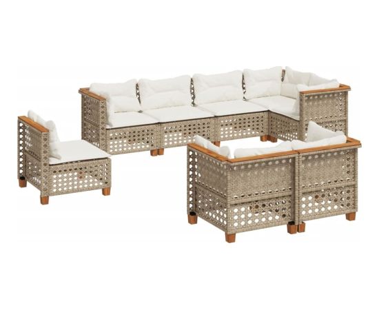 vidaXL 8-cz. zestaw mebli ogrodowych z poduszkami, beżowy, polirattan Dārza mēbeļu komplekti