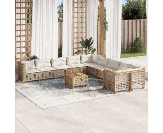 vidaXL 11-cz. zestaw mebli ogrodowych z poduszkami, beżowy, polirattan Dārza mēbeļu komplekti