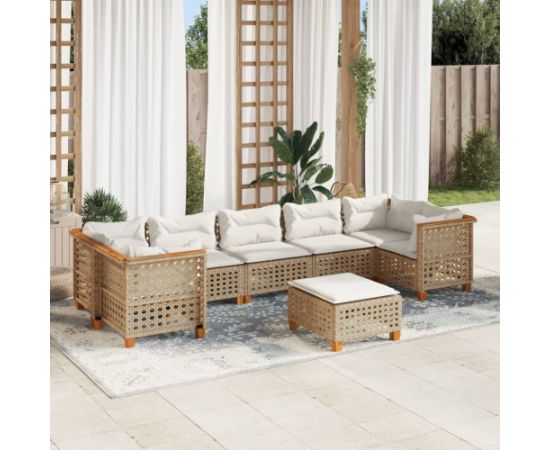 vidaXL 8-cz. zestaw mebli ogrodowych z poduszkami, beżowy, polirattan Dārza mēbeļu komplekti