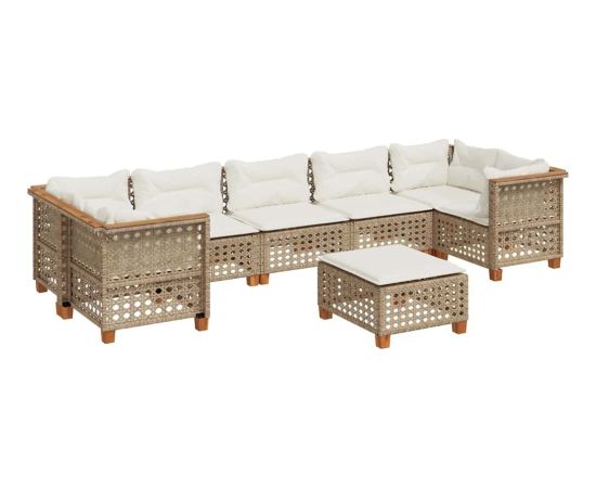 vidaXL 8-cz. zestaw mebli ogrodowych z poduszkami, beżowy, polirattan Dārza mēbeļu komplekti