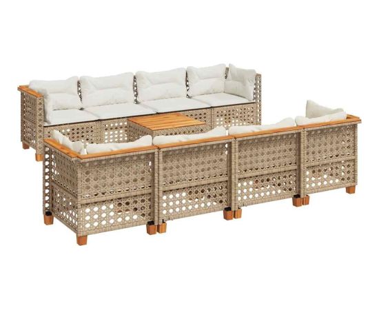 vidaXL 9-cz. zestaw mebli ogrodowych z poduszkami, beżowy, polirattan Dārza mēbeļu komplekti