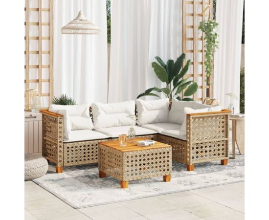 vidaXL 5-cz. zestaw mebli ogrodowych z poduszkami, beżowy, polirattan Dārza mēbeļu komplekti