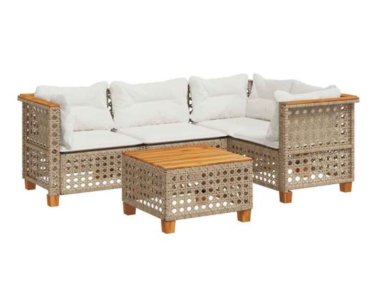 vidaXL 5-cz. zestaw mebli ogrodowych z poduszkami, beżowy, polirattan Dārza mēbeļu komplekti