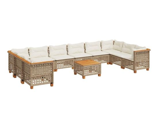 vidaXL 11-cz. zestaw mebli ogrodowych z poduszkami, beżowy, polirattan Dārza mēbeļu komplekti