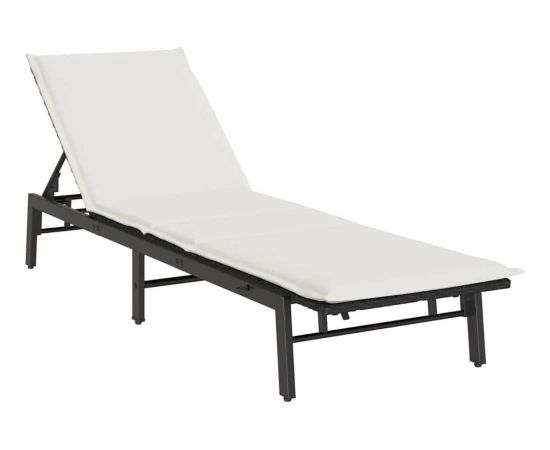 vidaXL Leżak z poduszką, czarny, polirattan Шезлонги и пляжные стулья