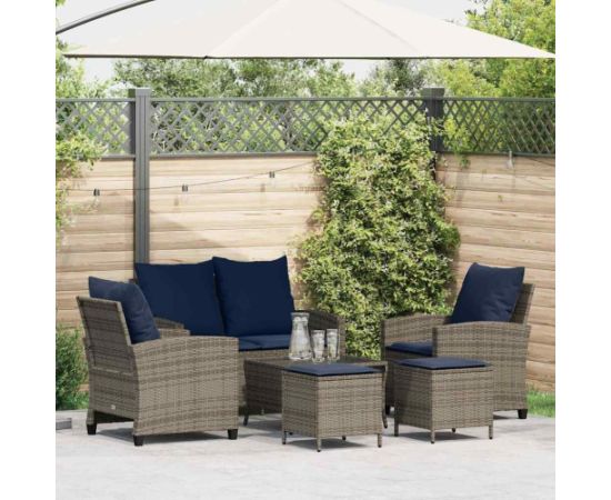 vidaXL 6-cz. zestaw mebli ogrodowych z poduszkami, szary, polirattan Dārza mēbeļu komplekti