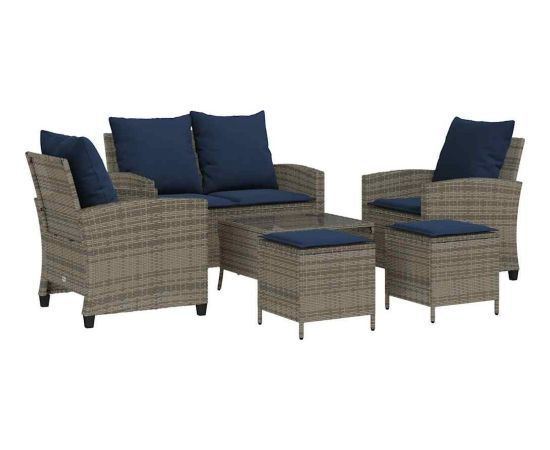 vidaXL 6-cz. zestaw mebli ogrodowych z poduszkami, szary, polirattan Dārza mēbeļu komplekti