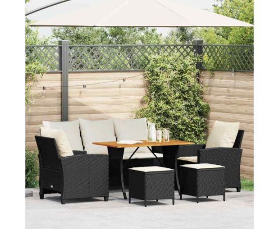 vidaXL 6-cz. zestaw mebli ogrodowych z poduszkami, czarny polirattan Dārza mēbeļu komplekti