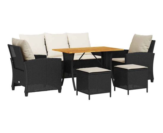 vidaXL 6-cz. zestaw mebli ogrodowych z poduszkami, czarny polirattan Dārza mēbeļu komplekti