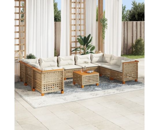 vidaXL 10-cz. zestaw mebli ogrodowych z poduszkami, beżowy, polirattan Dārza mēbeļu komplekti