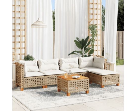 vidaXL 6-cz. zestaw mebli ogrodowych z poduszkami, beżowy, polirattan Dārza mēbeļu komplekti