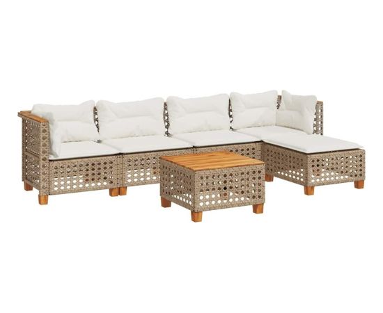 vidaXL 6-cz. zestaw mebli ogrodowych z poduszkami, beżowy, polirattan Dārza mēbeļu komplekti