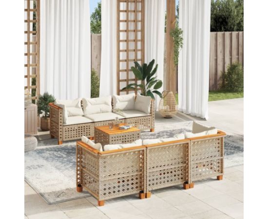 vidaXL 7-cz. zestaw wypoczynkowy do ogrodu, z poduszkami, beżowy Dārza mēbeļu komplekti