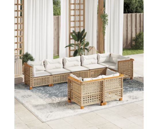 vidaXL 8-cz. zestaw mebli ogrodowych z poduszkami, beżowy, polirattan Dārza mēbeļu komplekti