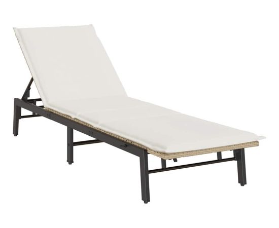 vidaXL Leżak z poduszką, beżowy, polirattan Шезлонги и пляжные стулья