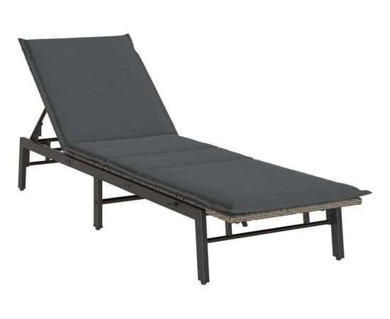 vidaXL Leżak z poduszką, szary, polirattan Шезлонги и пляжные стулья
