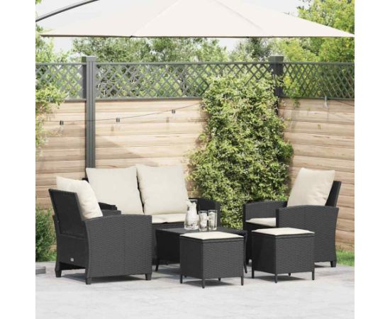 vidaXL 6-cz. zestaw mebli ogrodowych z poduszkami, czarny polirattan Dārza mēbeļu komplekti