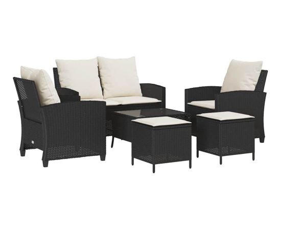 vidaXL 6-cz. zestaw mebli ogrodowych z poduszkami, czarny polirattan Dārza mēbeļu komplekti