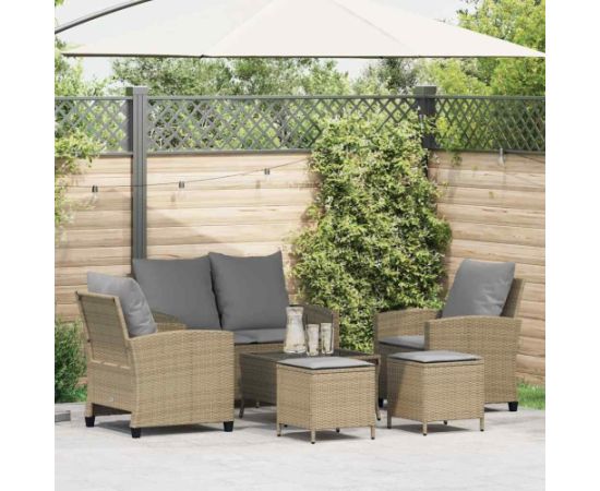 vidaXL 6-cz. zestaw mebli ogrodowych z poduszkami, beżowy, polirattan Dārza mēbeļu komplekti