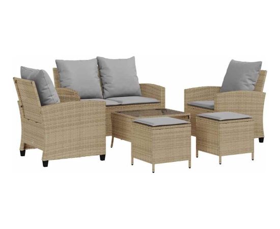 vidaXL 6-cz. zestaw mebli ogrodowych z poduszkami, beżowy, polirattan Dārza mēbeļu komplekti