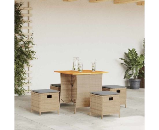 vidaXL 5-cz. zestaw mebli ogrodowych z poduszkami, beżowy, polirattan Dārza mēbeļu komplekti