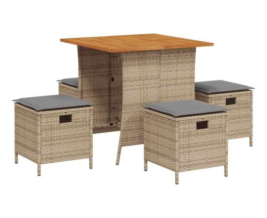 vidaXL 5-cz. zestaw mebli ogrodowych z poduszkami, beżowy, polirattan Dārza mēbeļu komplekti