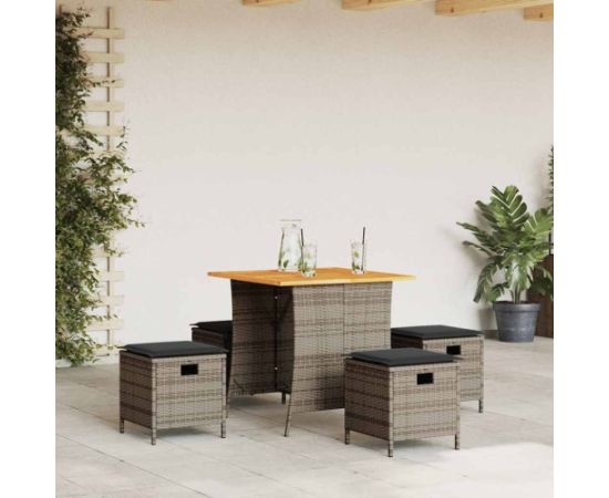 vidaXL 5-cz. zestaw mebli ogrodowych z poduszkami, szary, rattan PE Dārza mēbeļu komplekti