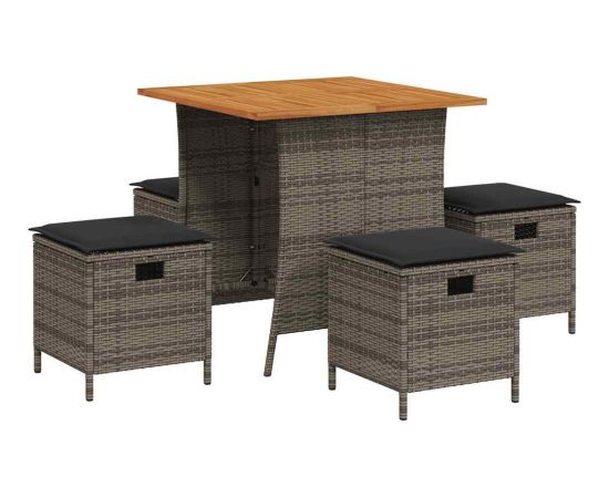 vidaXL 5-cz. zestaw mebli ogrodowych z poduszkami, szary, rattan PE Dārza mēbeļu komplekti