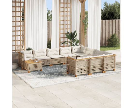 vidaXL 11-cz. zestaw mebli ogrodowych z poduszkami, beżowy, polirattan Dārza mēbeļu komplekti