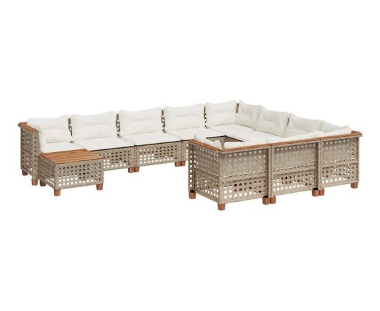 vidaXL 11-cz. zestaw mebli ogrodowych z poduszkami, beżowy, polirattan Dārza mēbeļu komplekti