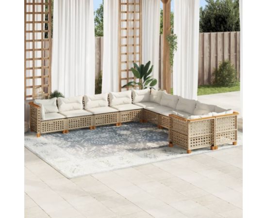 vidaXL 10-cz. zestaw mebli ogrodowych z poduszkami, beżowy, polirattan Dārza mēbeļu komplekti