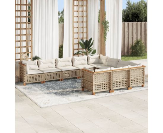 vidaXL 10-cz. zestaw mebli ogrodowych z poduszkami, beżowy, polirattan Dārza mēbeļu komplekti