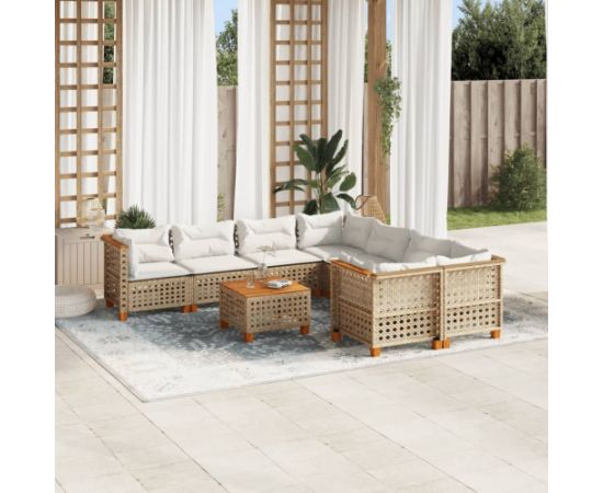 vidaXL 9-cz. zestaw mebli ogrodowych z poduszkami, beżowy, polirattan Dārza mēbeļu komplekti