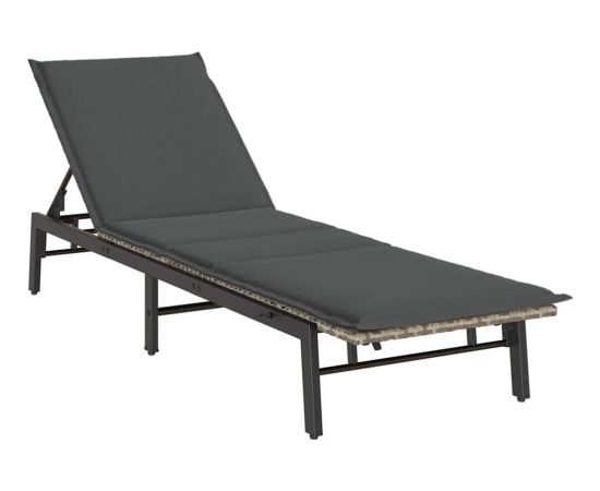 vidaXL Leżak z poduszką, jasnoszary, polirattan Шезлонги и пляжные стулья