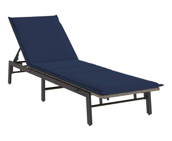 vidaXL Leżak z poduszką, szary, polirattan Шезлонги и пляжные стулья