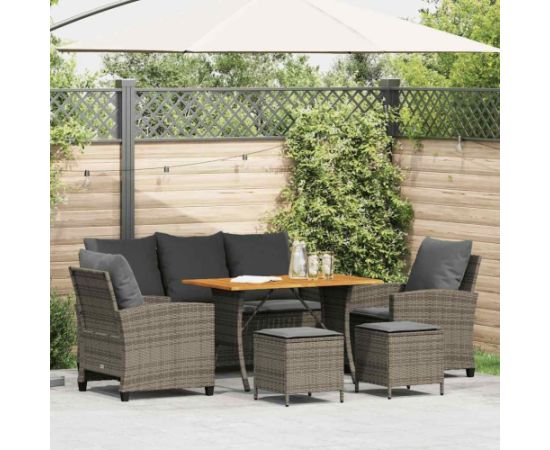 vidaXL 6-cz. zestaw mebli ogrodowych z poduszkami, szary, polirattan Dārza mēbeļu komplekti