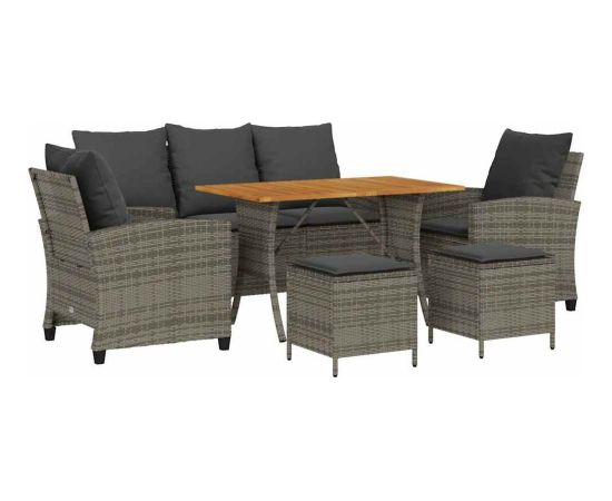 vidaXL 6-cz. zestaw mebli ogrodowych z poduszkami, szary, polirattan Dārza mēbeļu komplekti