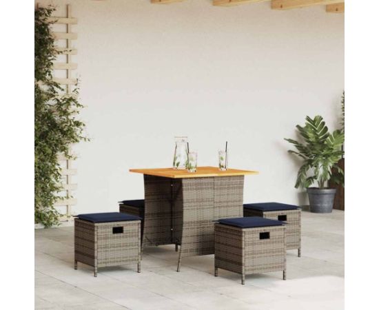 vidaXL 5-cz. zestaw mebli ogrodowych z poduszkami, szary, rattan PE Dārza mēbeļu komplekti