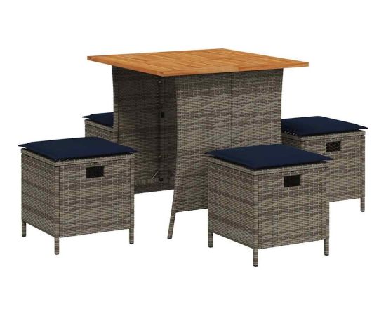 vidaXL 5-cz. zestaw mebli ogrodowych z poduszkami, szary, rattan PE Dārza mēbeļu komplekti