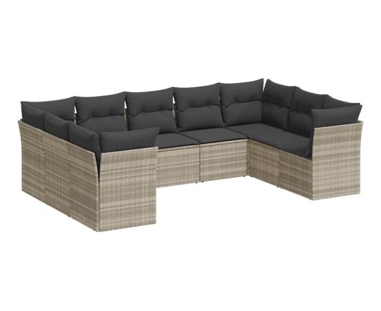 vidaXL 9-cz. zestaw mebli ogrodowych, poduszki, jasnoszary polirattan Dārza mēbeļu komplekti