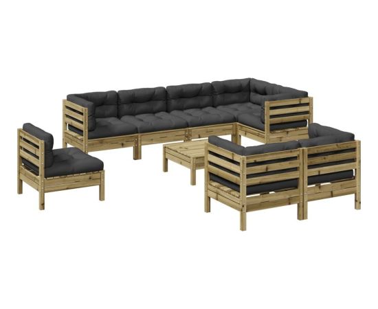 Vidaxl 9-cz. zestaw wypoczynkowy do ogrodu, z poduszkami, impregnowany Dārza mēbeļu komplekti