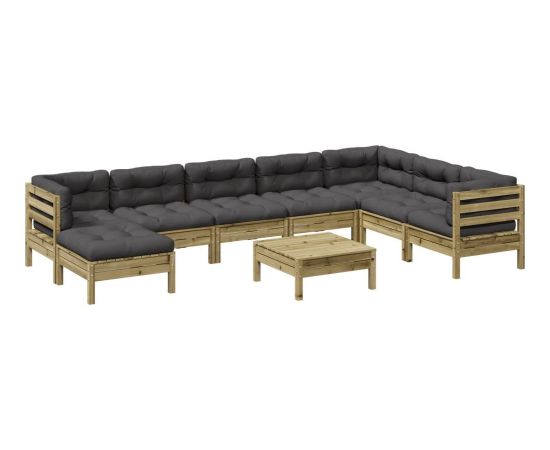 Vidaxl 9-cz. zestaw wypoczynkowy do ogrodu, z poduszkami, impregnowany Dārza mēbeļu komplekti